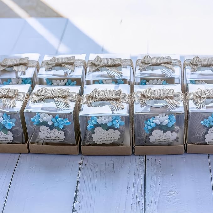 50 Piece Set Wooden Tealight Candle Holders, Baby Shower Party Favors, Party Favors for Guests, Return Gift for Guests,Fiesta Baby Shower Regalos para los invitados,Boy Baby Gender Reveal. (Blue)