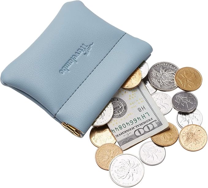 Travelambo Leather Squeeze Coin Purse Pouch Change Holder For Men & Women