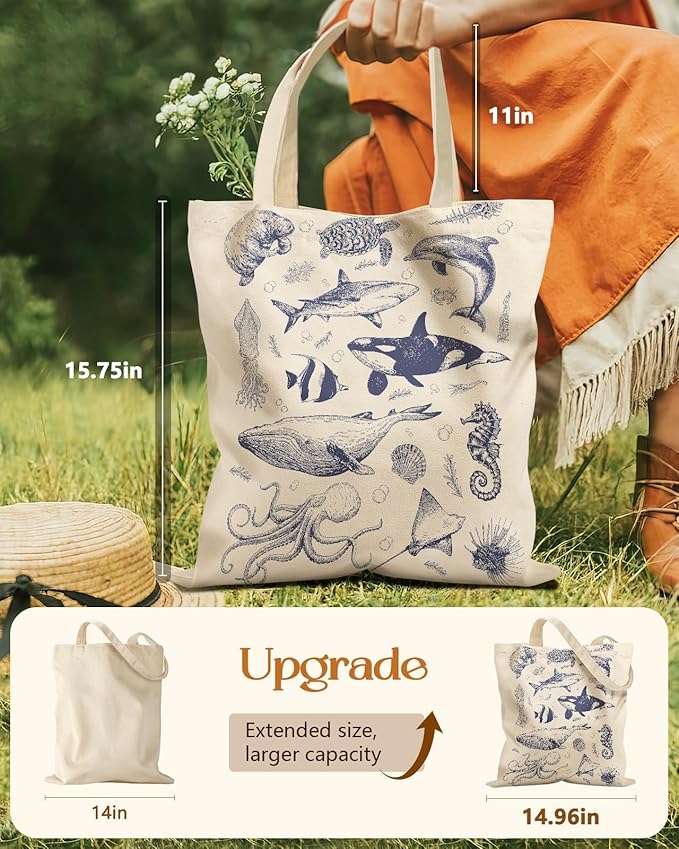 Miss Adola Aesthetic Tote Bag for Girls - with Magnetic Buckle and Zipper Inner Pocket for Women Lady Canvas Cotton Tote Bag
