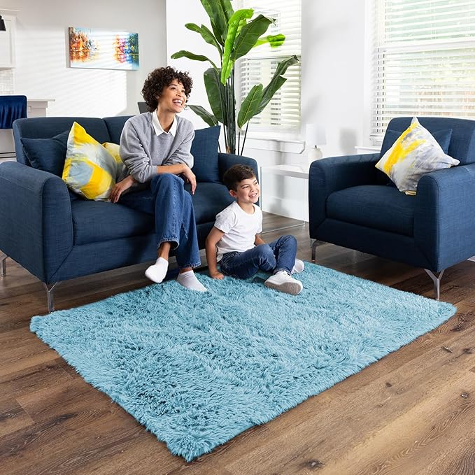 Ophanie Light Blue Rug, Boys 4x6 Rugs for Bedroom Carpet Nursery Aesthetic, Kids Playroom Area Rugs for Girls Teen Home Decor, Fluffy Shag Bedside Floor Living Room Carpet