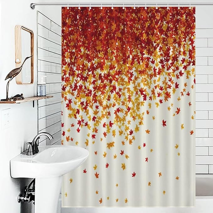 Fall Autumn Shower Curtain Maple Leaves Orange Red Leaf Harvest Waterproof Washable Fabric Bathroom Shower Curtains for Bathroom Decorations Home Indoor Decor 47x72Inch