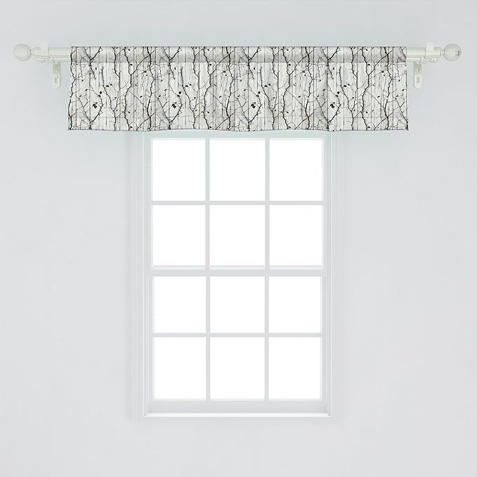 Ambesonne Farmhouse Window Valance Pack of 2, Autumnal Thin Tree Branches with Cocoa Tone Leaves on Rustic Back Print, Rod Pocket Curtain Valances for Kitchen Bedroom, 54" X 12", Off White Dark Brown