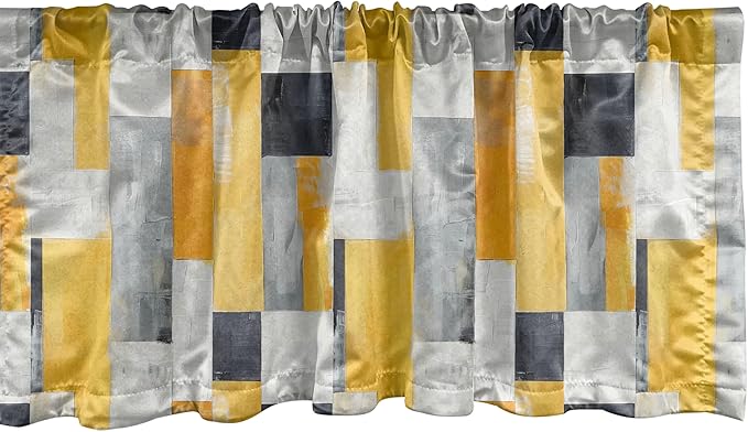 Ambesonne Abstract Window Valance Pack of 2, Contemporary Artwork Oil Painting Look Modern Stripes Print Hipster, Rod Pocket Curtain Valances for Kitchen Bedroom, 54" X 12", Amber White Charcoal Grey