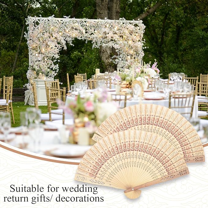 200Pcs Personalized Wooden Folding Wedding Fans - Custom Wedding Fans with Yarn Bag and Tassels Engraved Text Wedding Fans for Party Favor Bridal Shower Gifts Guests Bulk (200)