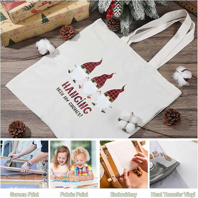 Roowest 120 Pieces Cotton Tote Bag Bulk 15 x 16 Inch Blank Canvas Tote Bags Reusable with Long Handle for Women Men DIY(White)