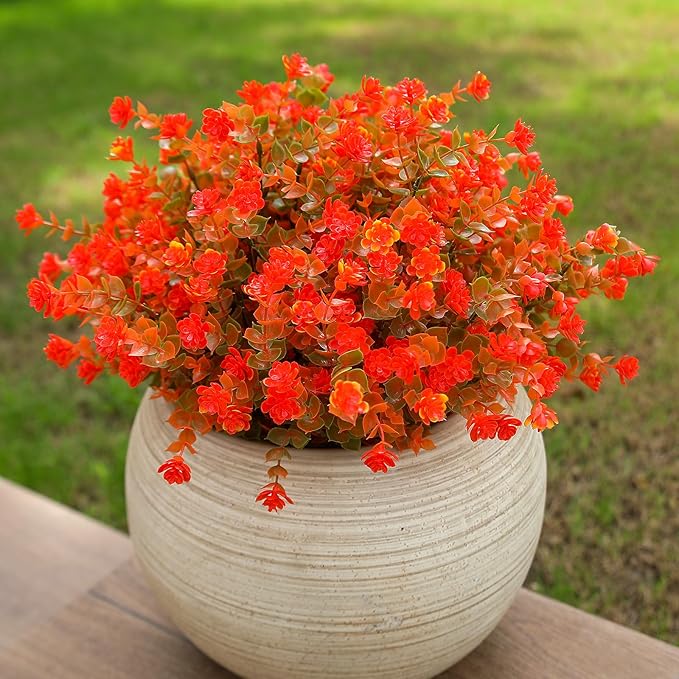 alyptus Artificial Flowers – 12 Bundles Fake Outdoor Fall Flowers with Greenery, UV Resistant No-Fade Faux Plants for Porch, Patio, Garden, Office & Spring Summer Decor