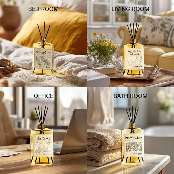 Morning Citrus Scent Premium Reed Diffuser Set - 380ml /12.85 fl.oz Scented Oil with 6 Sticks | Long-Lasting Fragrance for Home & Office | Luxury Gift