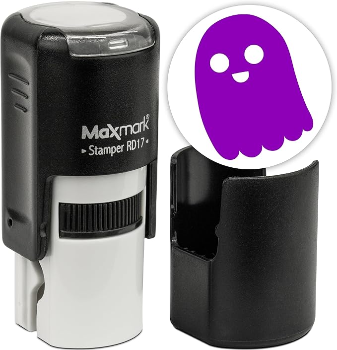 MaxMark Round Self Inking Halloween Stamp - Ghost - Purple Ink