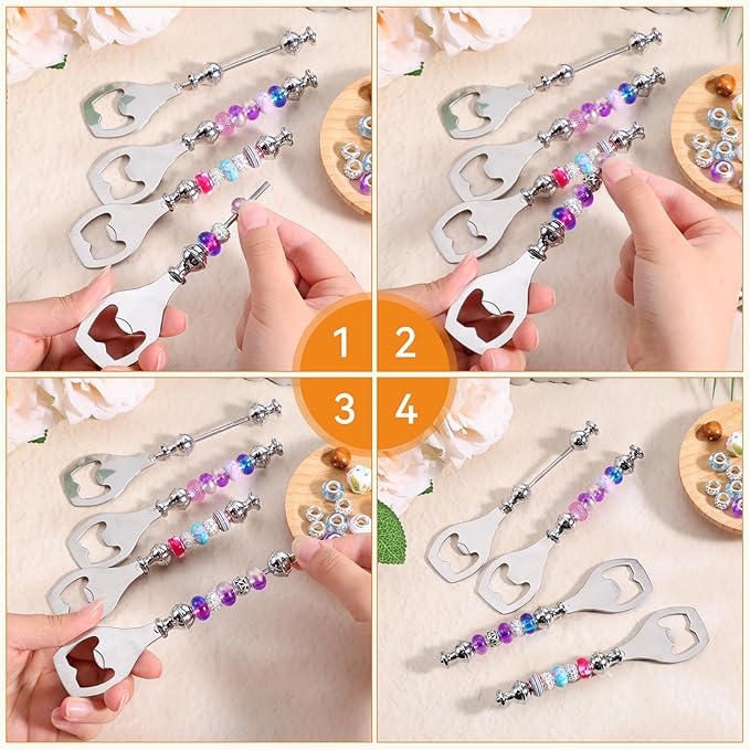 20pcs Beadable Beer Opener Reusable Bottle Opener Decorative for Bartenders DIY Flat Beer Bottle Openers Beaded Bottles Openers DIY Bead Metal Silver Wine Stoppers for Crafts Fall Bar Party Favor