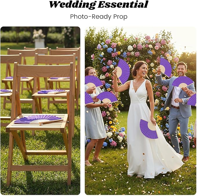 JOHOUSE 12 Packs Foldable Hand Fans, 8.3 Inch Purple Paper Fans Handheld for Purple Birthday Decorations, Wedding, Outdoor Party Favors, Baby Shower DIY Photography Props