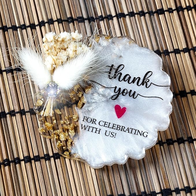 100 Pack Magnets Baby Shower Wedding Favors for Guests Bulk Resin Magnets with Thank You Tag Mini Dry Flower Guests Bridal Shower Birthday Party Present