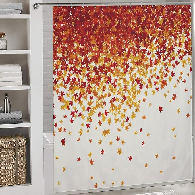 Fall Autumn Shower Curtain Maple Leaves Orange Red Leaf Harvest Waterproof Washable Fabric Bathroom Shower Curtains for Bathroom Decorations Home Indoor Decor 72x72Inch
