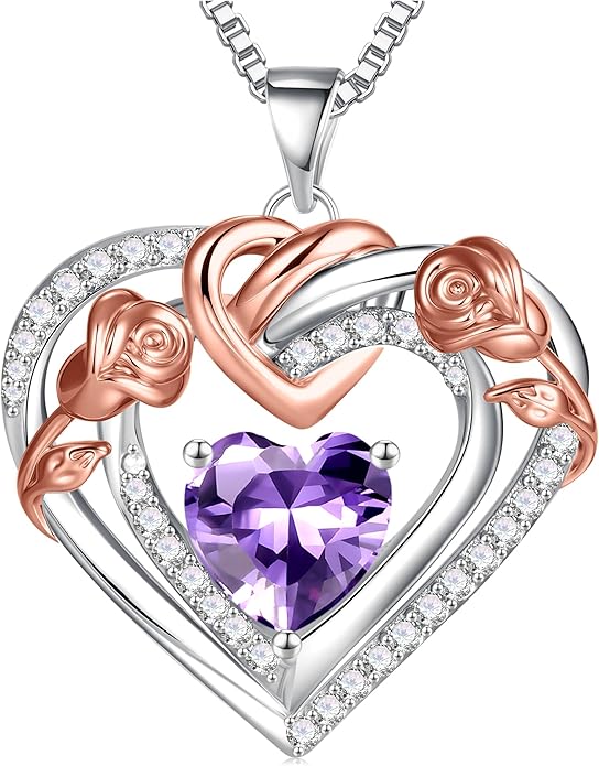 JKK Valentines Day Gifts for Mom - S925 Sterling Silver 12 Month Birthstone Necklaces Valentine's Day Mothers Day Birthday Christmas Gifts for Women Wift Mom