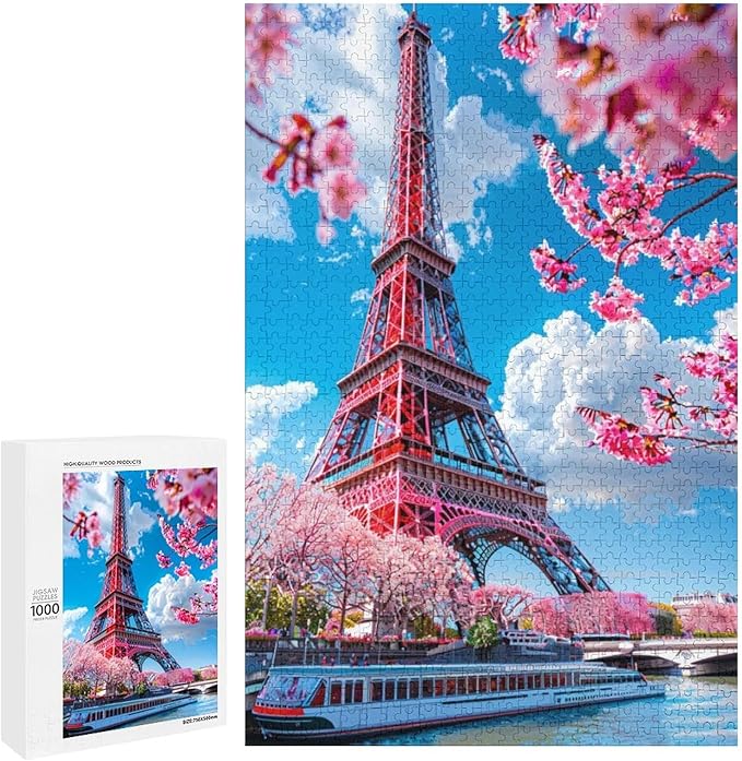 Wooden Puzzle - Eiffel Tower by The River Jigsaw Puzzles，Wooden Puzzles for Adults 1000 Pieces Unique Gifts for Wall Art，Challenge Puzzles，Educational Games，Family Puzzles