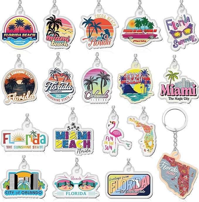 Landical 18/54Pcs Acrylic US Keychain Bulk USA City States Key Ring Florida California Chicago San Francisco Gift Souvenir