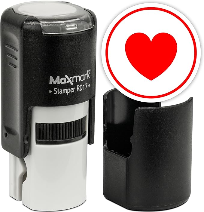 MaxMark Round Self Inking Emoji Stamp - Heart - Red Ink