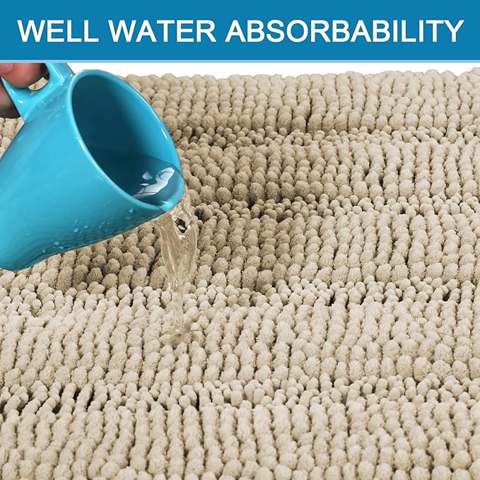 H.VERSAILTEX Bath Rugs for Bathroom Non Slip Bath Mats Thick Chenille Striped Bath Rug Runners 47" x 17" Absorbent Fluffy Soft Shaggy Mats Dry Fast Plush Area Carpet for Bath Room - Fog