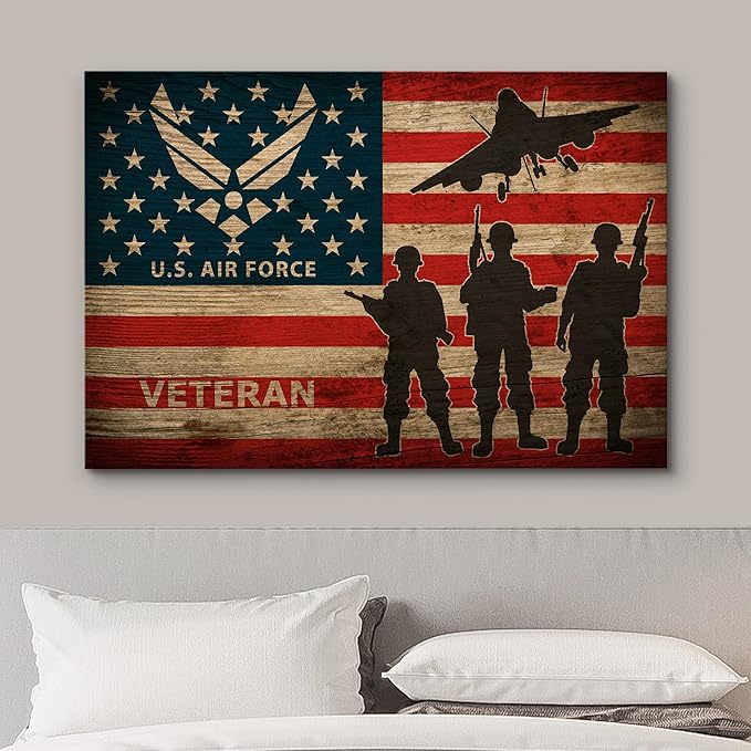 wall26 Canvas Print Wall Art Retro Wood Grain U.S. Air Force Veteran Soldier Plane Cultural Historic Digital Art Modern Art Decorative Global Patriotic for Living Room, Bedroom, Office - 24x36