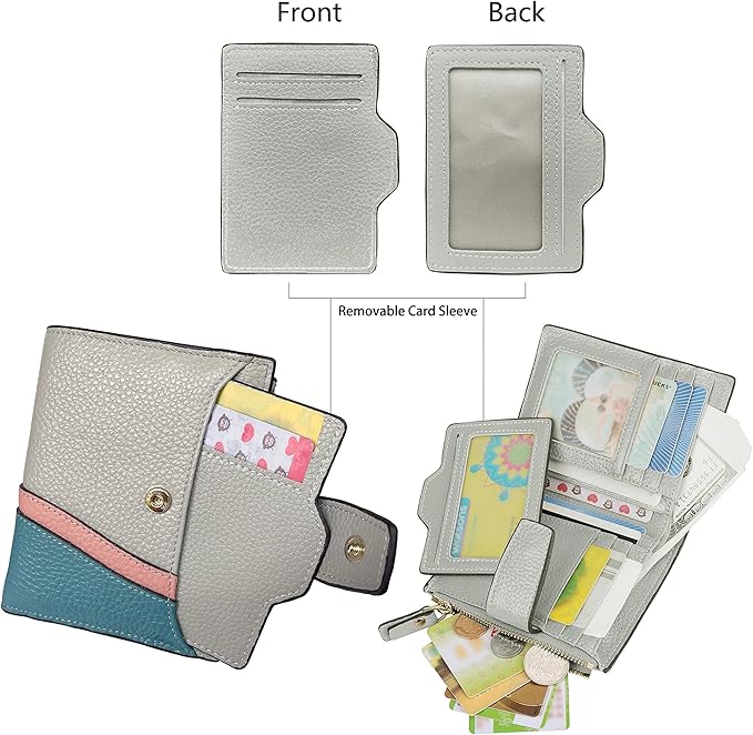 AINIMOER Women's RFID Blocking Leather Small Compact Bi-fold Zipper Pocket Wallet Card Case Purse with id Window