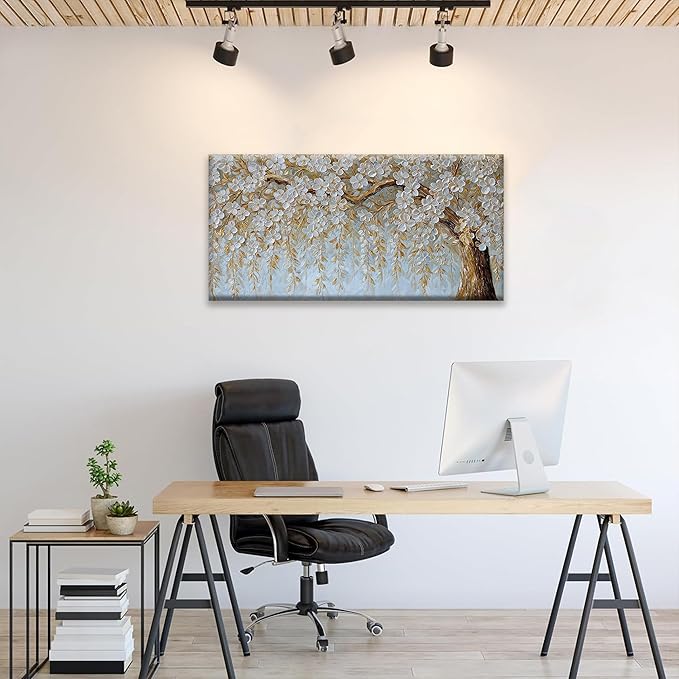 Suconvng Canvas Art Wall Decor Print Paintings Flower White Tree Wall Art Prints Decor Ready To Hang Picture For Bedroom Bathroom And Office Kitchen Home Artwork 20"×40"