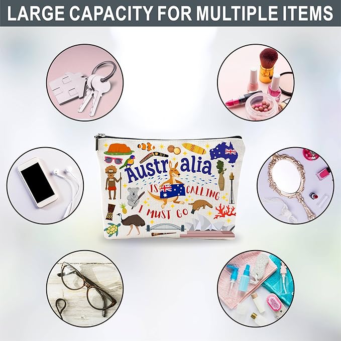 Australia Souvenirs Cosmetic Bags For Women，Australia Is Calling I Must Go, Makeup Organizer Bag, Toiletry Pouch, Small Travel Storage Bag, Women Essentials - D09