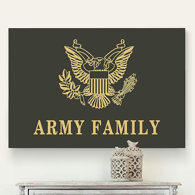 Renditions Gallery Canvas Nationalist Wall Art Paintings & Prints Artwork Golden American Army Crest Modern Patriotic Canvas Military Decorations for Bedroom Office Kitchen - 16"x20" LT25