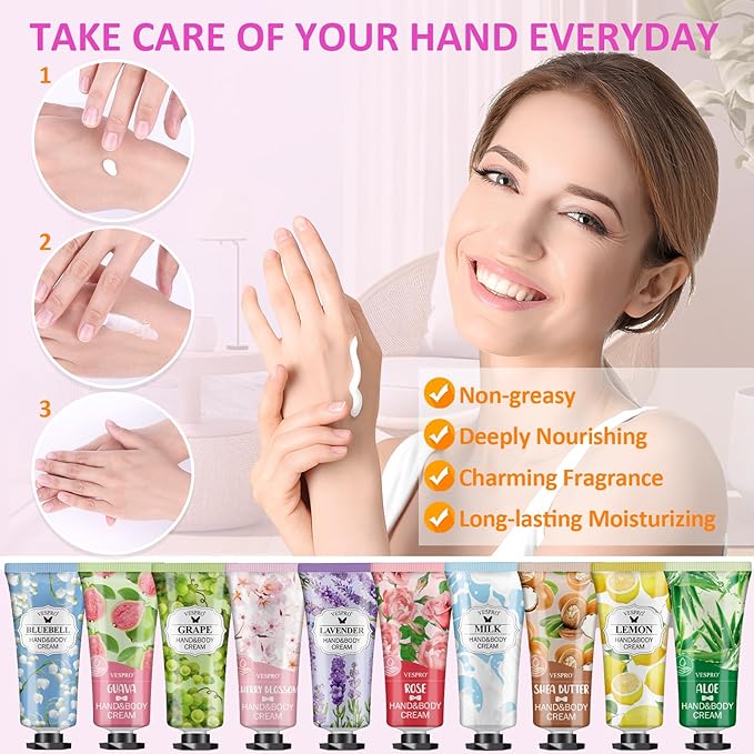 VESPRO 70 Pack Hand Cream Set, Valentines Day Gifts, Mothers Day Gifts, Bulk Hand Lotion Travel Size for Dry Cracked Hands, Mini Hand Lotion for Bridal Shower Gifts and Teacher Nurse Gifts