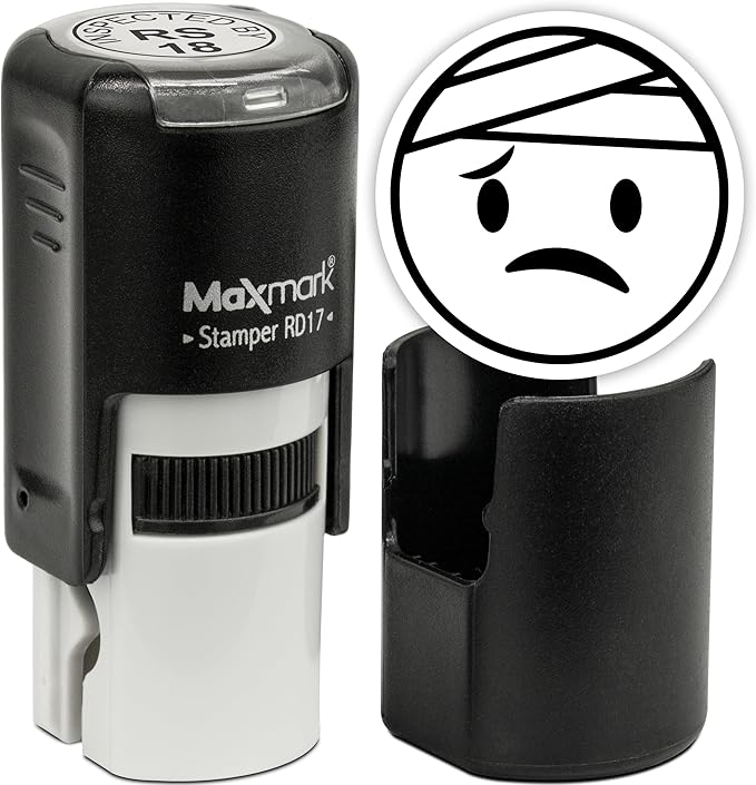 MaxMark Round Self Inking Emoji Stamp - Sick - Black Ink