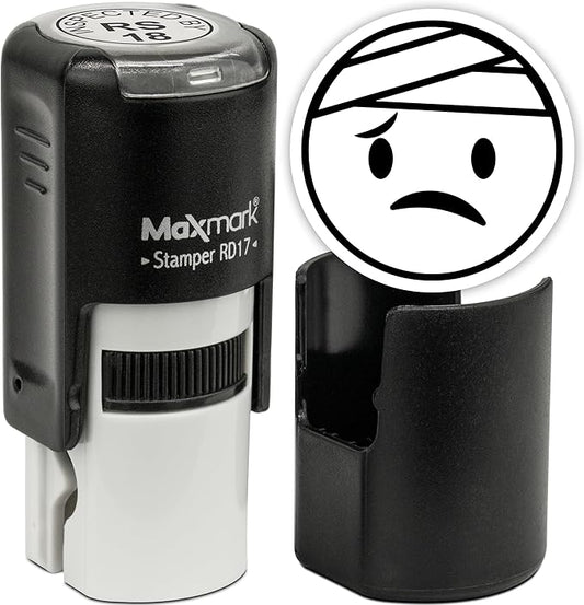 MaxMark Round Self Inking Emoji Stamp - Sick - Black Ink