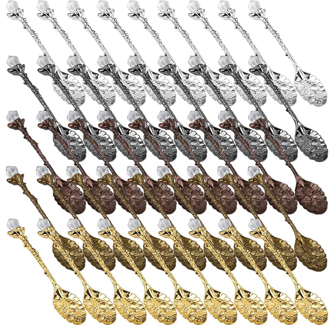 Framendino, 50 Pack Retro Coffee Spoons Vintage Crystal Alloy Tea for Home Kitchen Office