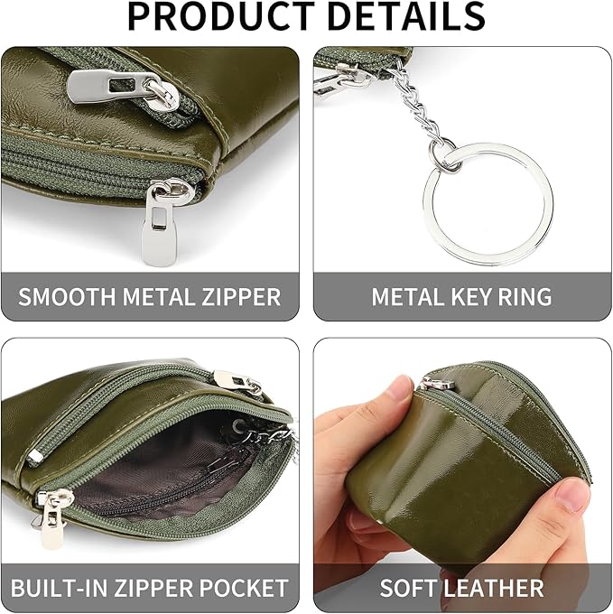 SENDEFN Genuine Leather Small Coin Purse Pouch Change Holder Wallet for Women With KeyChain