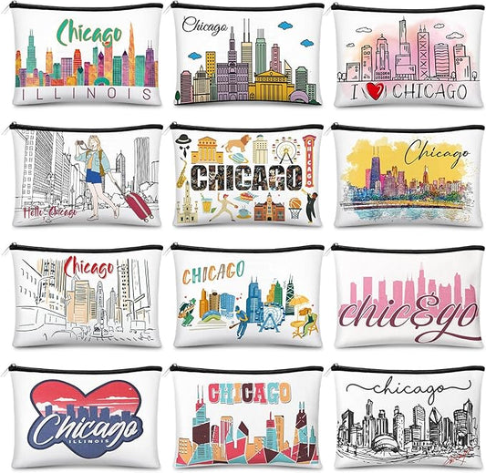 Reginary 12 Pcs City Souvenir Gifts Texas State Gifts Chicago City Souvenirs California Makeup Bag Paris San Francisco Alaska Zippered Cosmetic Bag for Women Traveler Souvenirs