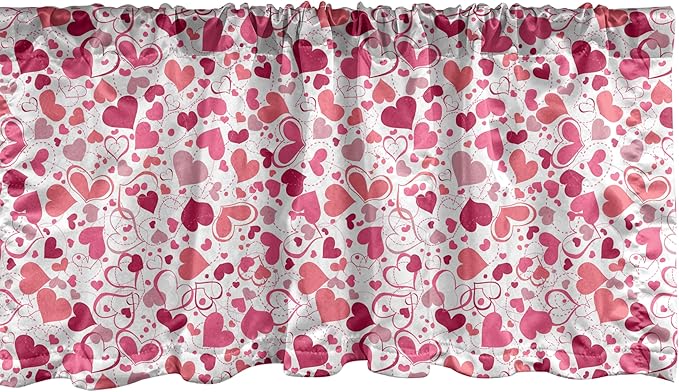 Ambesonne Love Window Valance Pack of 2, Abstract Sentimental Composition with Big Little Hearts in Pink Colors Curly Soft, Rod Pocket Curtain Valances for Kitchen Bedroom, 54" X 12", Magenta