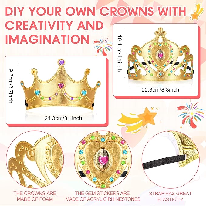 Sotiff 150 Pieces Foam Crowns Set for Kids Princess Tiaras Crowns Making Kits 90 Pcs Foam Princess Crowns and 60 Sheets Crystal Diamond Sticker for Kids' Party Supplies Decoration