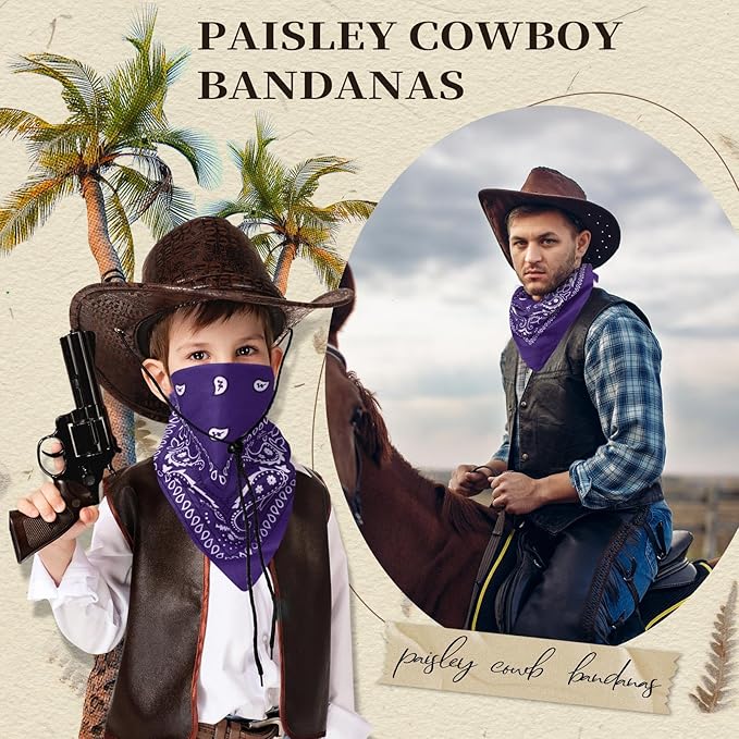 Blulu 6 Pcs Neon Color Cowboy Bandanas for Men Women Assorted Paisley Pattern Handkerchiefs 22 x 22 Inch Kids Headwrap Scarfs