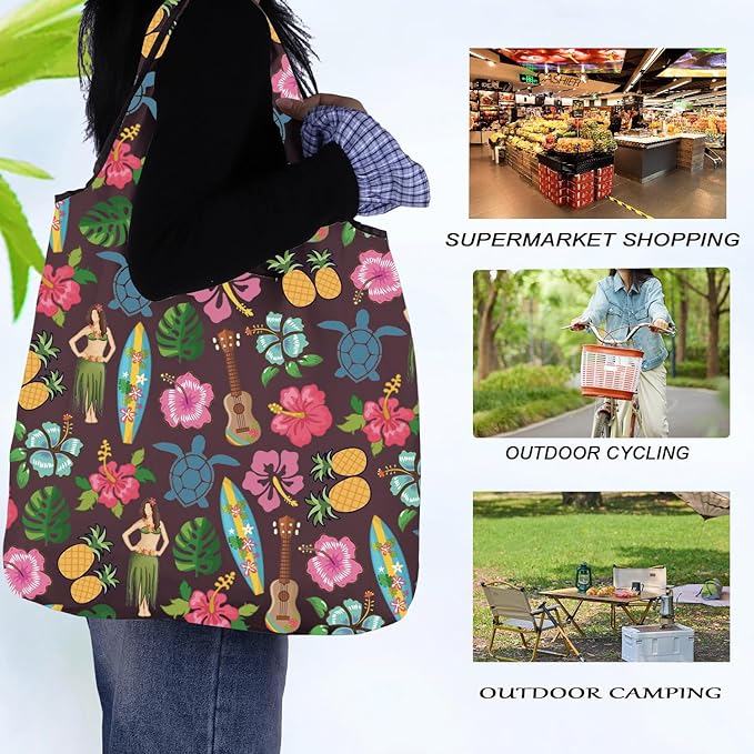 BNQL Hawaii Foldable Reusable Shopping Bags Hawaii Vacation Gifts Hawaiian Gift Beach Lover Gift Tropical Reusable Eco Grocery Bag