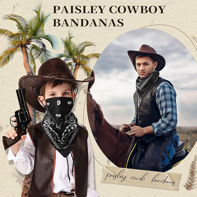 Blulu 6 Pcs Neon Color Cowboy Bandanas for Men Women Assorted Paisley Pattern Handkerchiefs 22 x 22 Inch Kids Headwrap Scarfs