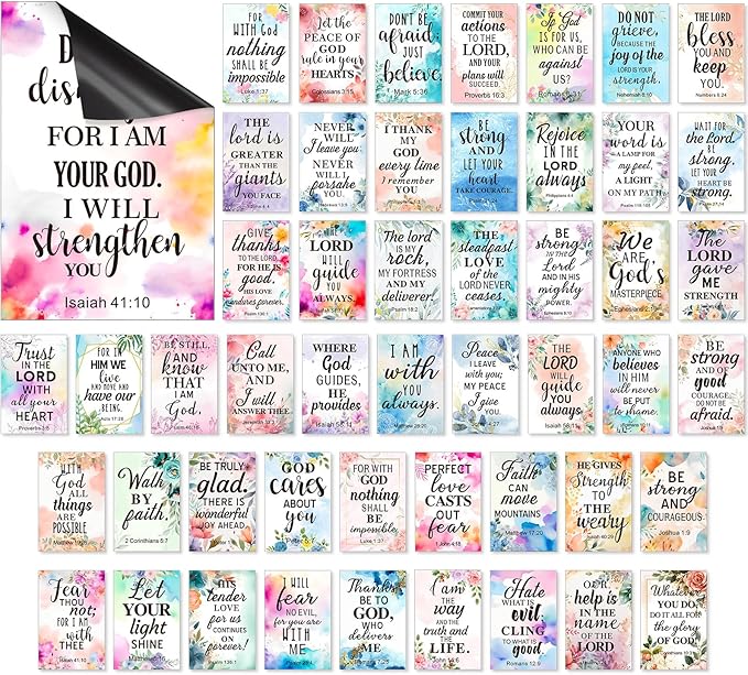 Blosssound 50 Pcs Inspirational Christian Magnets with Bible Verses Religious Refrigerator Magnet Motivational Quotes Fridge Scripture Positive Gifts for Home Office School Locker Decor(Floral)