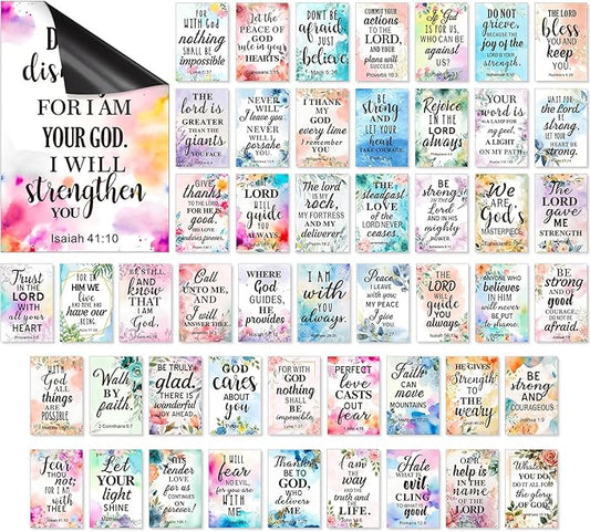 Blosssound 50 Pcs Inspirational Christian Magnets with Bible Verses Religious Refrigerator Magnet Motivational Quotes Fridge Scripture Positive Gifts for Home Office School Locker Decor(Floral)