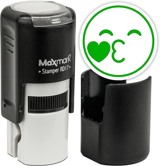 MaxMark Round Self Inking Emoji Stamp - Kiss - Green Ink