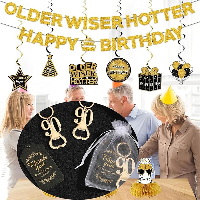 24 pcs 90th Gold Keychain Bottle Opener Birthday Party Favors for Guests,90th Beer Bottle Opener Favors Bulk for Birthday Anniversary Souvenirs Party Decor Supplies (Gold 90th)