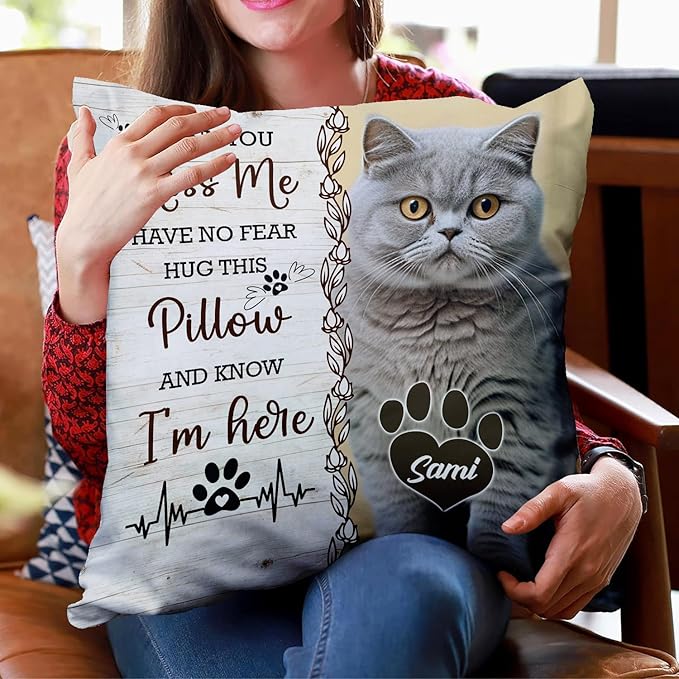 Personalized Pet Memorial Throw Pillow (Insert Included), When You Miss Me Hug This Pillow, Loss Of Cat Sympathy Gift, Cat Memorial Gifts For Loss Of Cat, Cat Remembrance Gifts, Cat Memorial Gifts