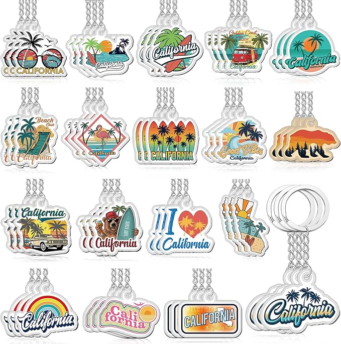 Landical 18/54Pcs Acrylic US Keychain Bulk USA City States Key Ring Florida California Chicago San Francisco Gift Souvenir