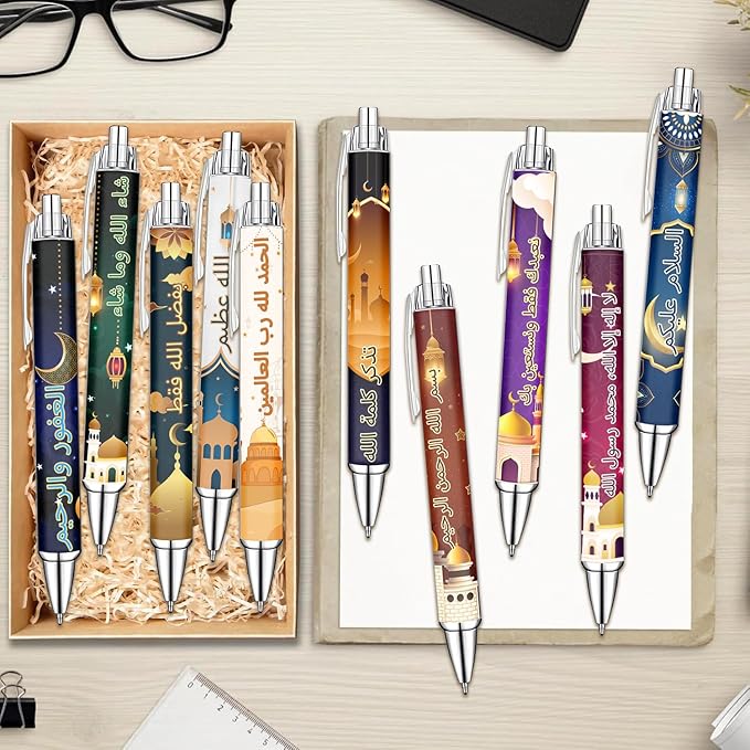 Idealmuzik Islamic Motivational Ballpoint Pens Set of 10 – Crescent Moon & Star Design with Inspirational Quotes – Smooth Black Ink Pens for Daily Use, Office, Home, and Eid/Ramadan Celebrations