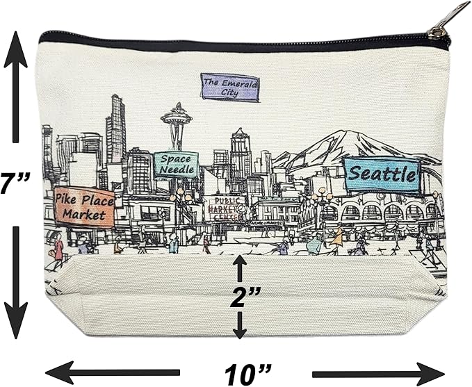 Cities Around the World Artwork Cosmetic Bag Series – Designed in USA, Travel Makeup Bag with Zipper, Souvenir Gift for Women, Artwork Organizer for Purse or Toiletry (Seattle)