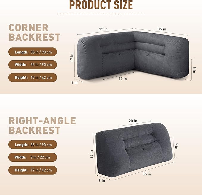Reading Pillow for Couch, Bed Rest Back Pillow with Front Pocket, Comfortable Back Pillows for Sitting in Bed, Daybed, Tatami, Living Room