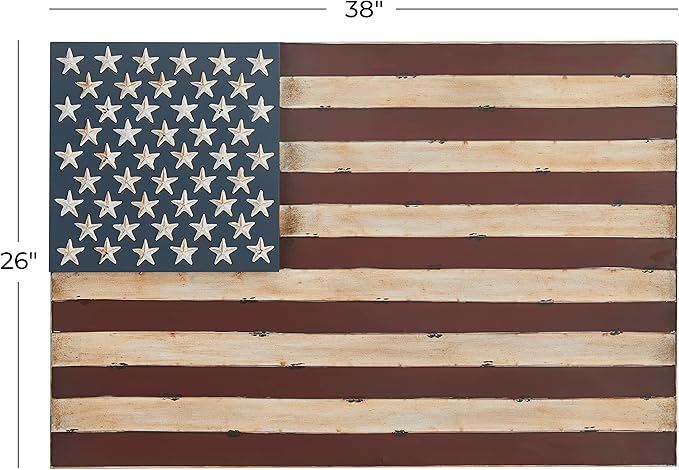 Deco 79 Metal American Flag Home Wall Decor Indoor Outdoor Wall Sculpture, Wall Art 38" x 2" x 26", Red