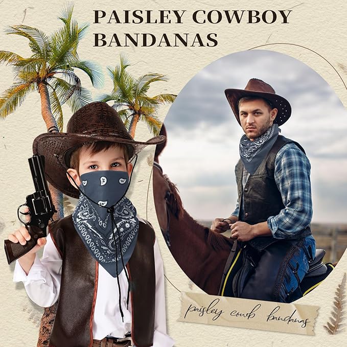 Blulu 6 Pcs Neon Color Cowboy Bandanas for Men Women Assorted Paisley Pattern Handkerchiefs 22 x 22 Inch Kids Headwrap Scarfs