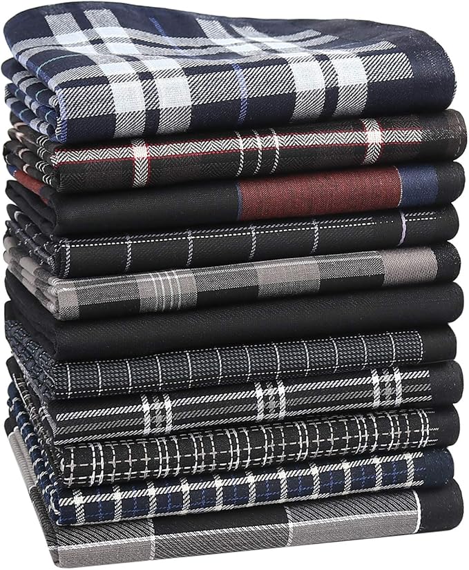 HOULIFE Men’s Handkerchiefs, Black Cotton Handkerchiefs for Men, 17x17 11 Pcs