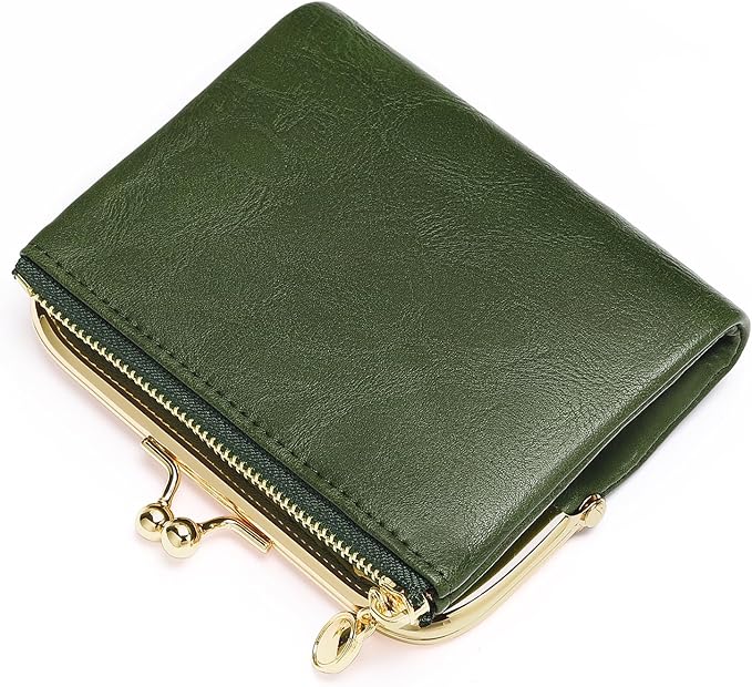 Wallet Women Small RFID Blocking Bifold Leather Wallets for Women Vintage Coin Purse With Zipper and Kiss Lock